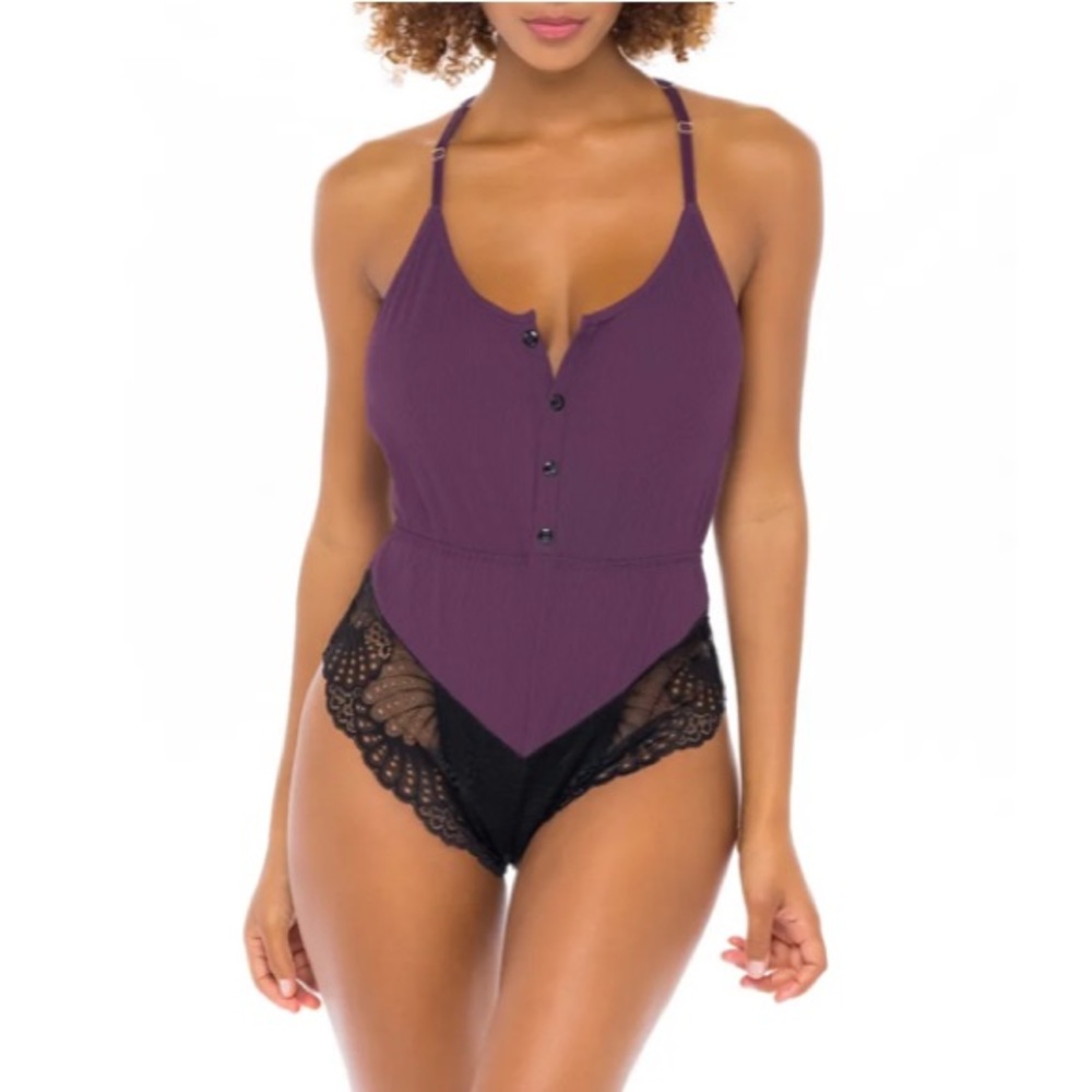 Purple and Black Lace Bodysuit
